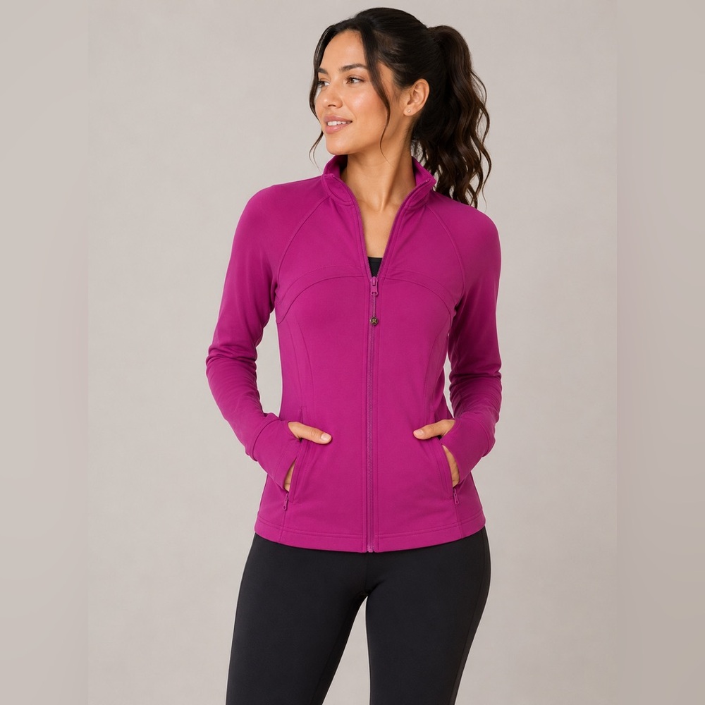 Lululemon Forme Jacket Sz 10 Pink Luon Full Zip Thumbhole Yoga Running Gym